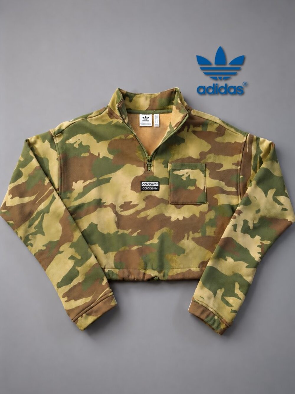 adidas Originals Camo Cropped Half-Zip Sweatshirt Size S - Excellent Condition